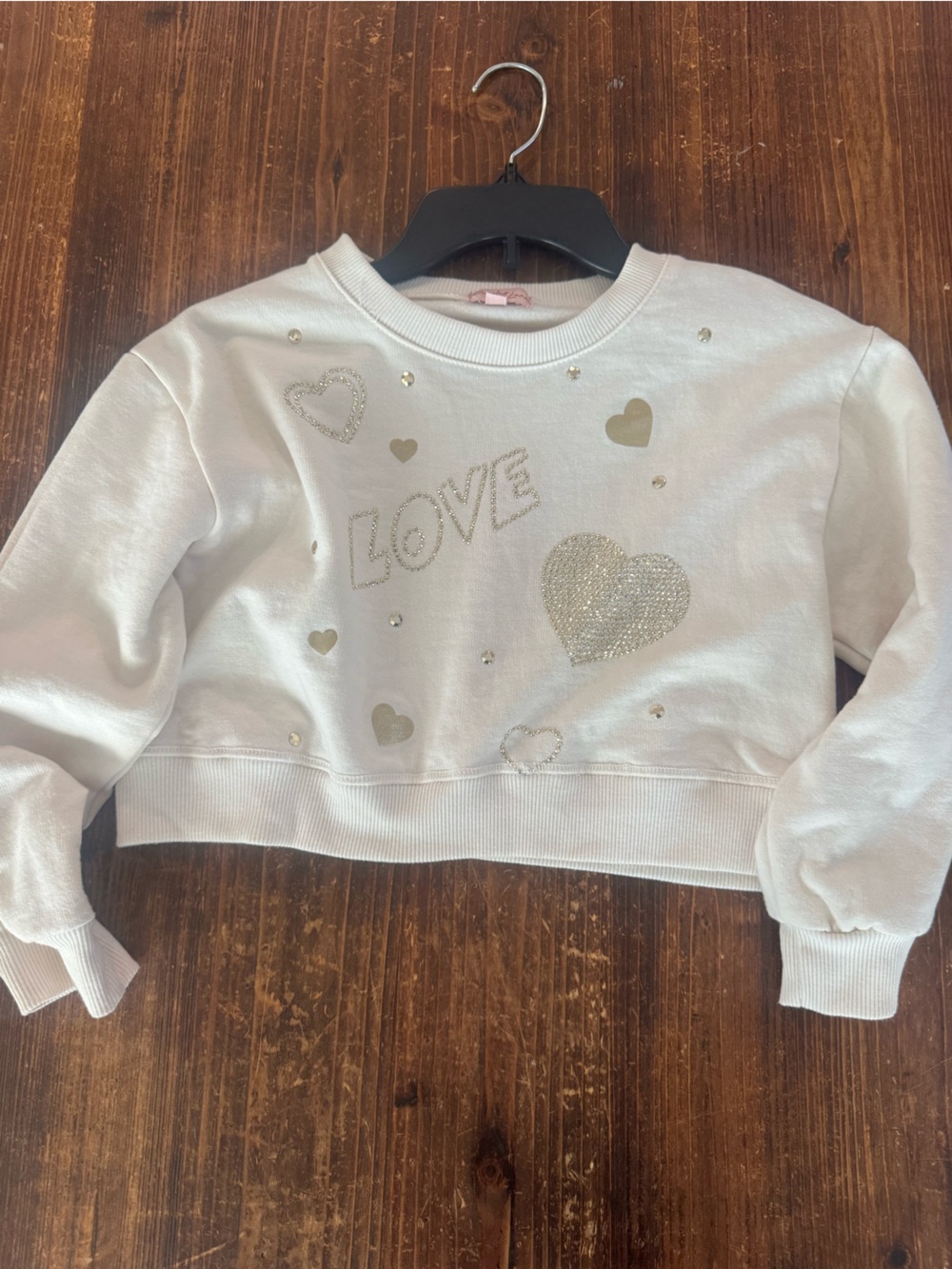 Girls White Love Heart Cropped Sweatshirt